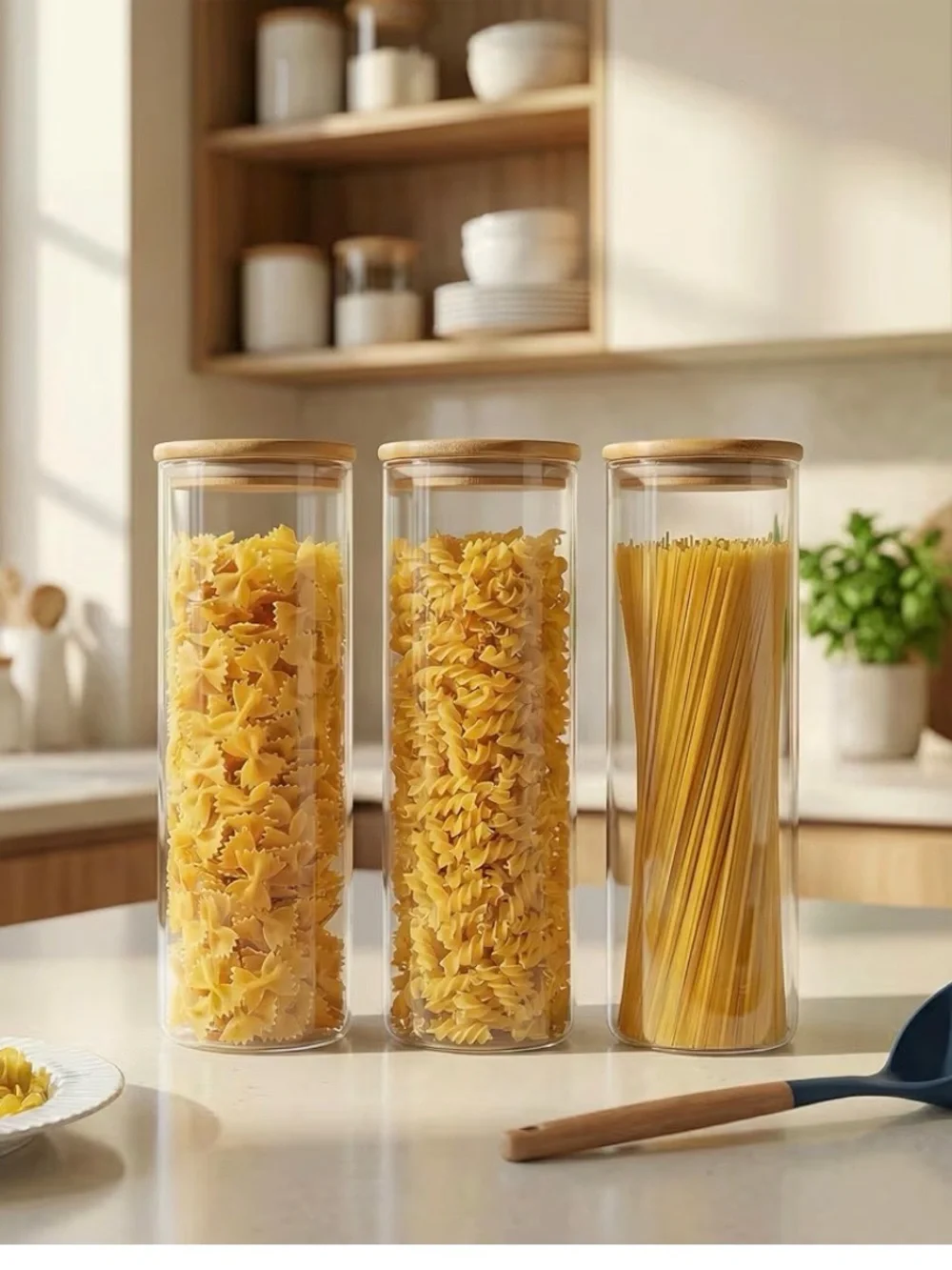 Glass Pantry Canister with Bamboo Lid - Clear - Almost 12” / 79oz. 3 Pack